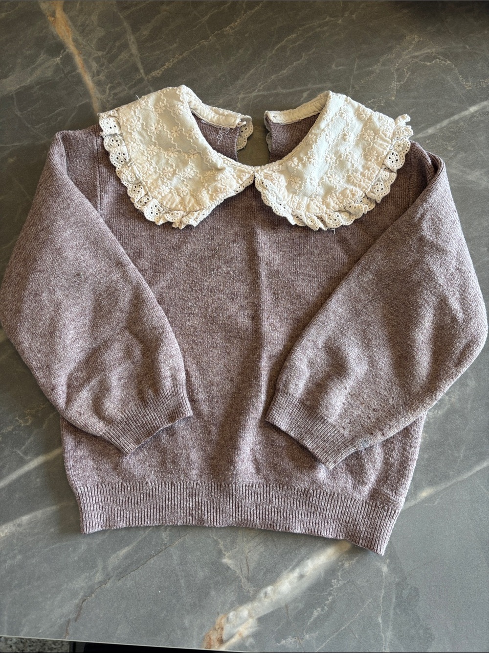 Zara Mauve Crewneck Sweater with Detachable Lace Collar